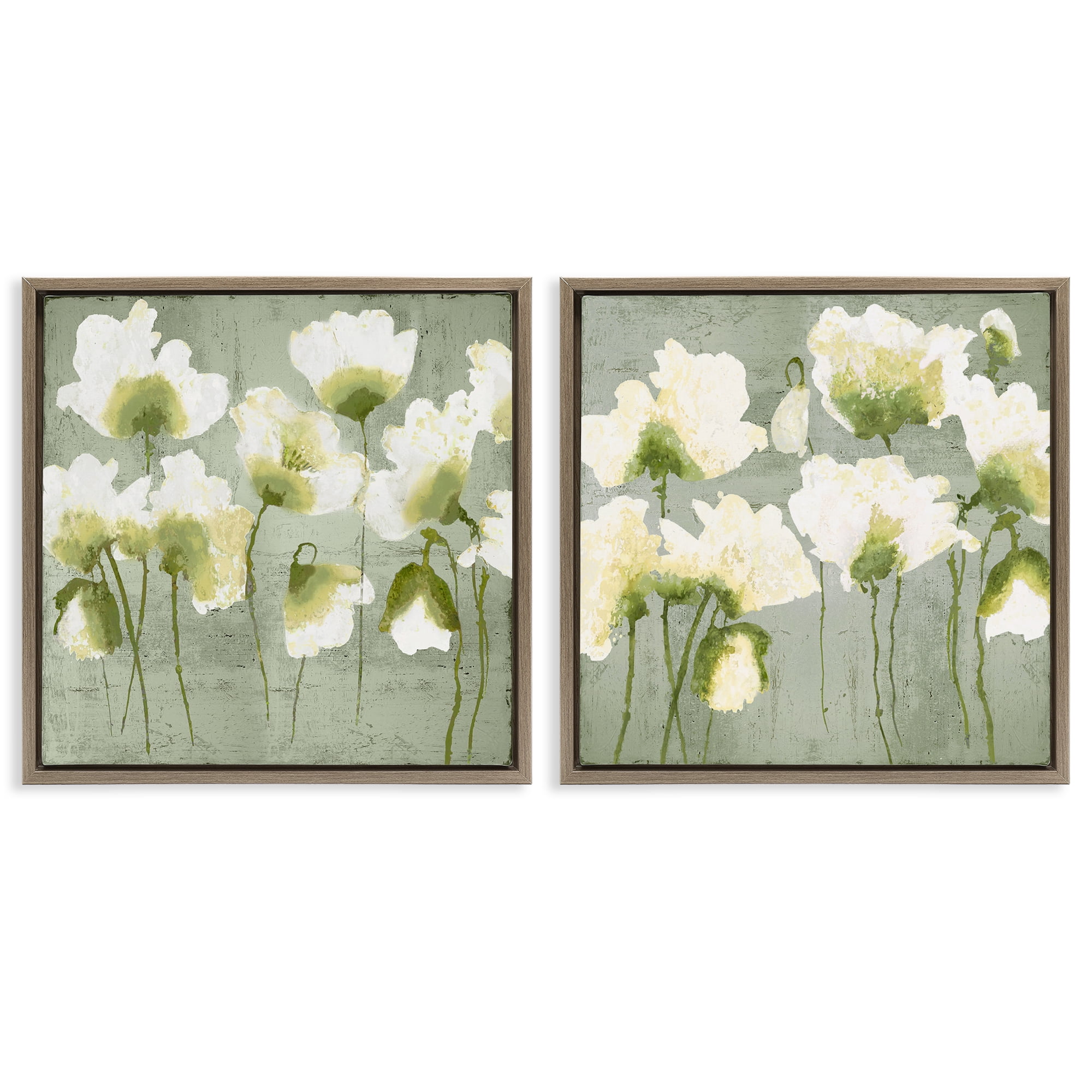 Stupell Industries Charming White Blooms Floral Painting Brown Floater Framed Canvas Art Print Wall Art 25 x 25 Set of 2