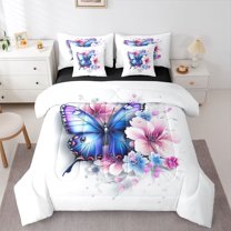 Castle Fairy Girls Floral Butterfly Twin Bedding Sets,Blue Pink Bedding Comforter Set
