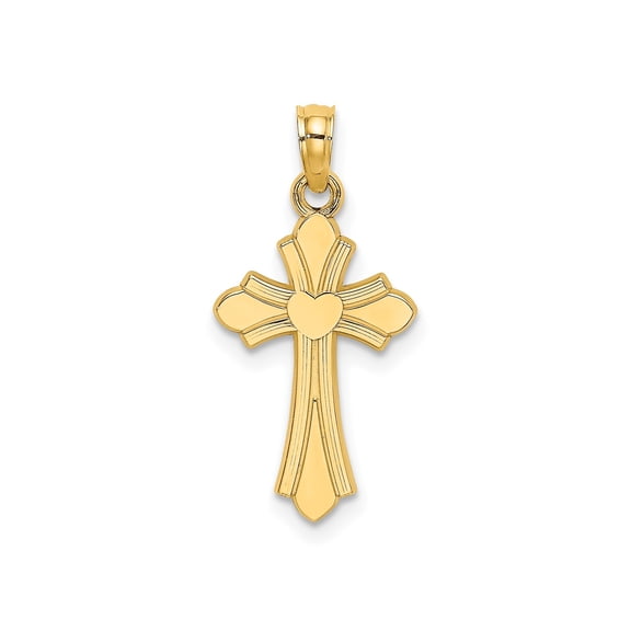 10k Yellow Gold Cross Pendant Necklace for Men and Women with Heart Design Polished Religious Jewelry for Daily Wear Classic Symbol of Faith and Devotion Spiritual Necklace for Adults