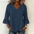 thumbnail image 4 of Women's Solid V-Neck Quarter Sleeve Blouse Casual Fashion Top, 4 of 7