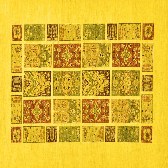 Ahgly Company Machine Washable Indoor Square Abstract Yellow Modern Area Rugs, 8' Square