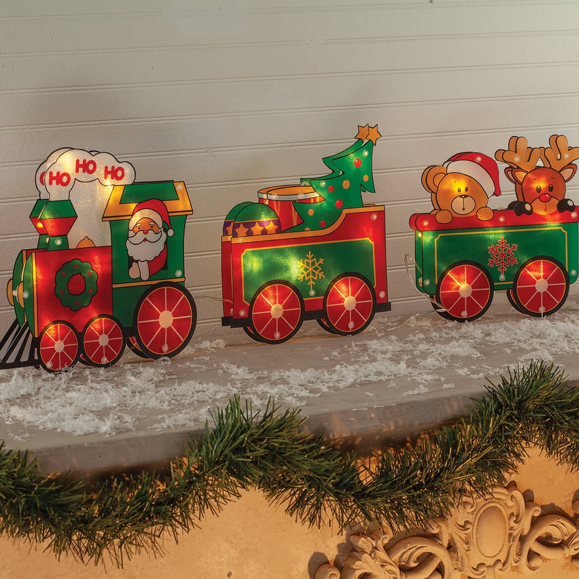 Battery-Operated Santa Train Lights - Festive Christmas Décor - LED Lights with 8 Lighting Modes - Suction Cup Attachment - 31.5" x 0.75" x 6" - PVC/PP - Joyful Holiday Decoration by Holiday PeakTM
