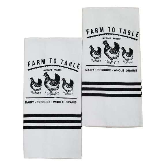 Mabelle Collection Farm Chicken Kitchen Towel Set, 2 Cotton Dish Towels