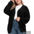 thumbnail image 3 of QUALFORT 100% Cotton Cardigan Sweaters for Women, V Neck Button Down Chunky Knit Cozy Relaxed Fit Sweater Cardigan, Black L, 3 of 9