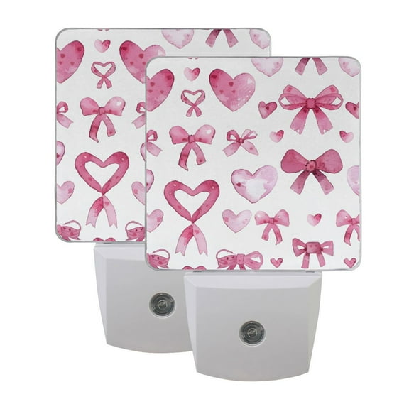 ALAZA Bows and Hearts Night Lights 2 Pack Plug-in Wall LED Nightlight Auto Dusk-to-Dawn Sensor Lamps
