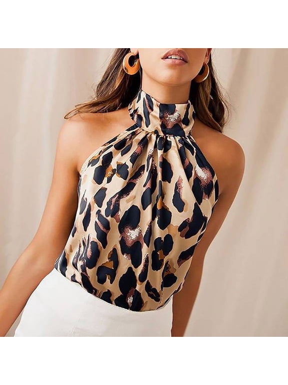Women Turtleneck Tops, Sexy Backless Blouse, Leopard Print Shirt