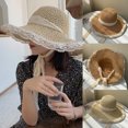 thumbnail image 5 of Women Men Summer Woven Straw for Sun Hat Flat Wide Brim Lace Bohemian Outdoor Sunscreen Adjustable Panama Fisherman Boater Beach Cap, 5 of 15