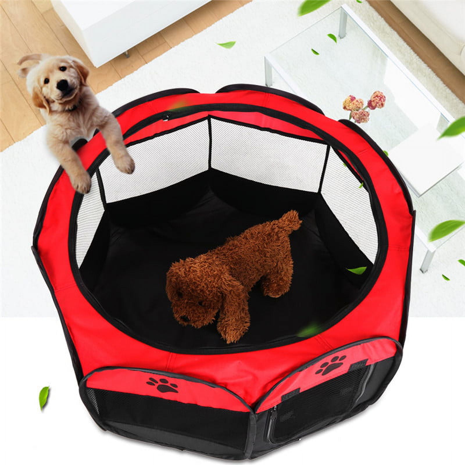 Walfront Pop-Up Foldable Dog Playpen, Red