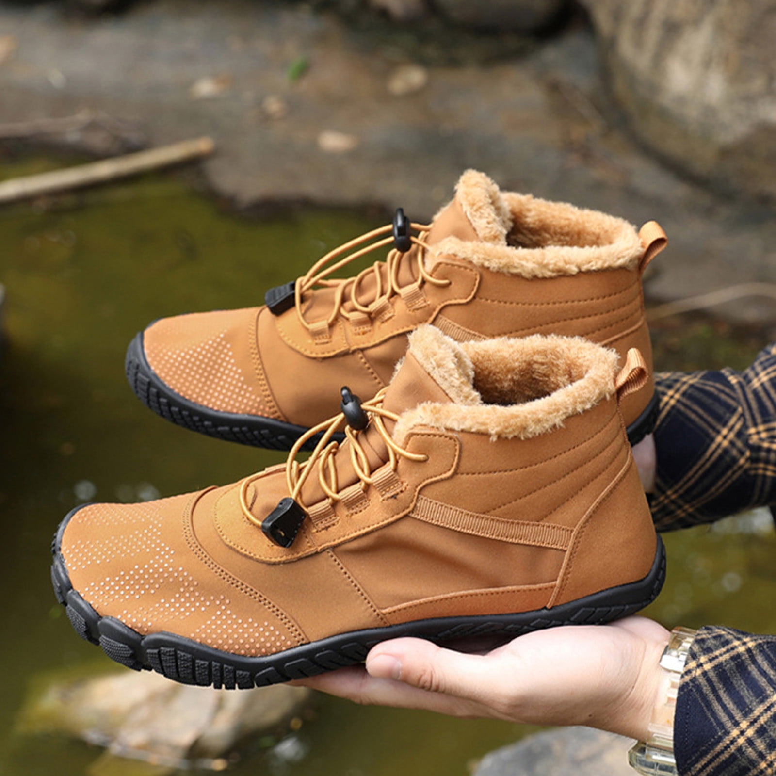 Sexlip Barefoot Shoes For Men Winter Warm Water Proof Suede Leather Hiking Boots Outdoor Trekking Comfortable Breathable Lightweight Shoes Yellow 41