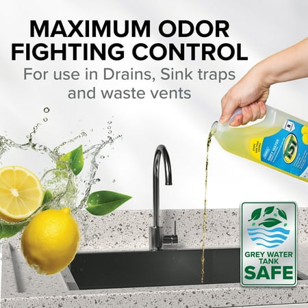 Camco TST RV Grey Water Odor Control and Holding Tank Deodorizer - Septic Safe - Lemon, 32oz (40252)