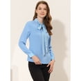 thumbnail image 4 of INSPIRE CHIC Blusa de gasa de oficina de trabajo de manga larga con cuello de pajarita para mujer Azul claro XL, 4 of 4