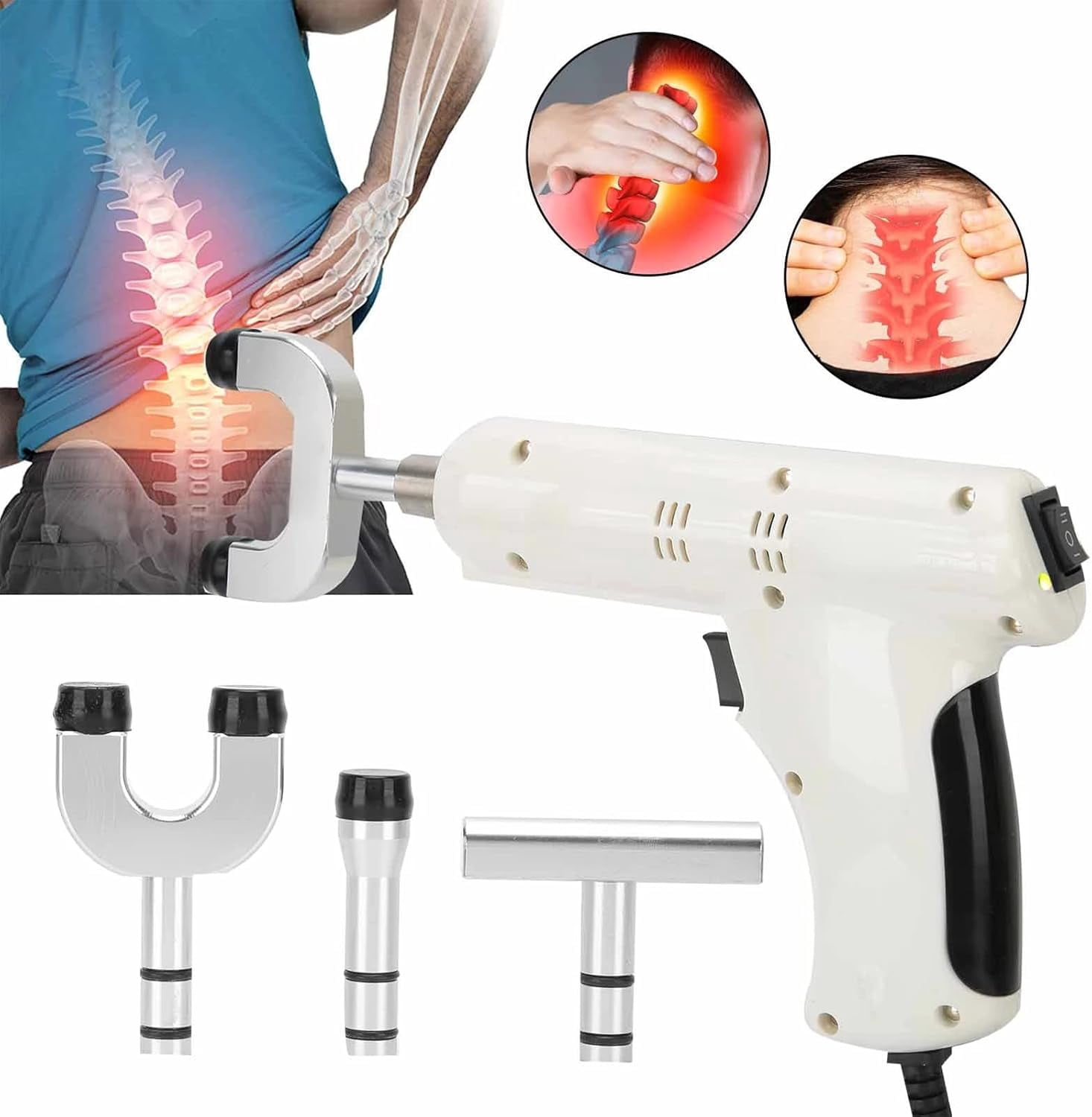 Electric Chiropractic Adjusting Tool, Spine Massager for Muscle Relax Pain Relief New Spinal Back Massage Correction Gun with 4 Massage Heads
