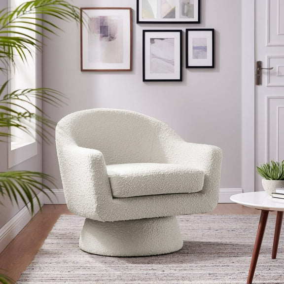 Modway Astral Boucle Fabric Swivel Chair in Ivory