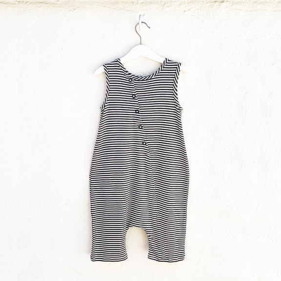 Tank Romper - Black White Stripes