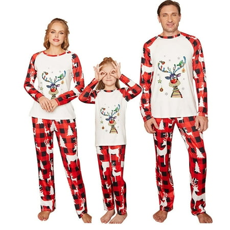 

Dezsed Matching Family Pajamas Sets Holiday Stay at Home PJ s Christmas Casual Printed Top With Bottom Outfits Home Wear White 6-7 Years
