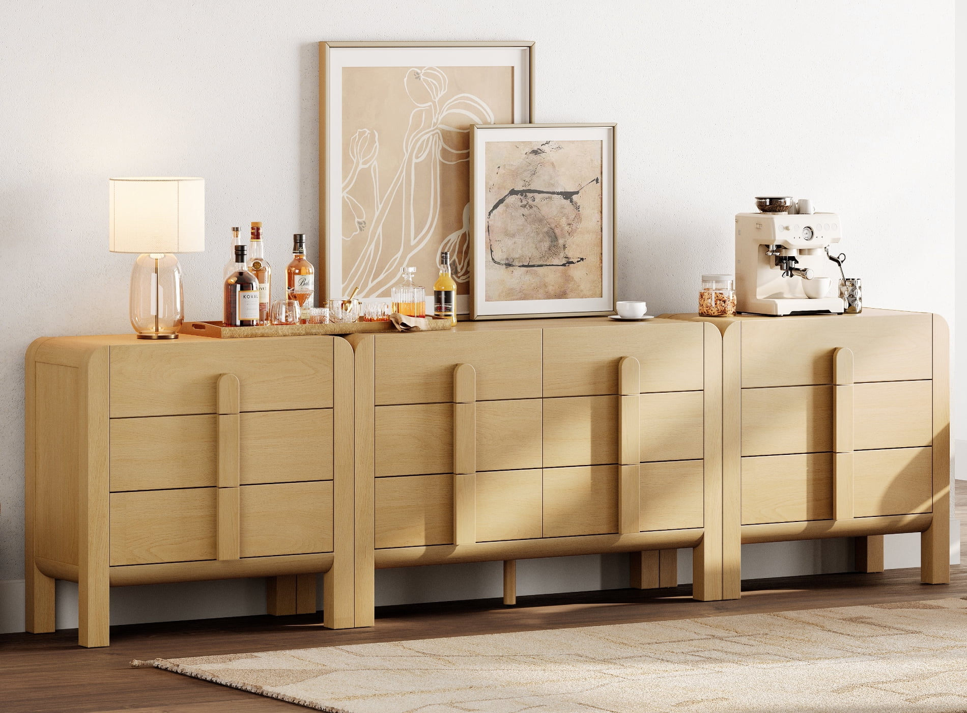 Modern Dresser TV Stand for TVs up to 120 inch, 3-in-1 Mid Century Entertainment Center with Storage, Wood Media Console Table with 12 Drawers for Living Room Bedroom