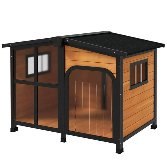 YYAo Doghouse, Puppy Shelter,Cabin-Style Wooden Dog House for Large Dogs with Openable Roof & Giant Window, Yellow