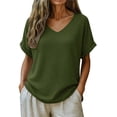 thumbnail image 2 of Diufon Womens Gauze Tops Summer Casual Short Sleeve V Neck Cotton Linen Blouse Solid Color Textured Tunic Tees, 2 of 8