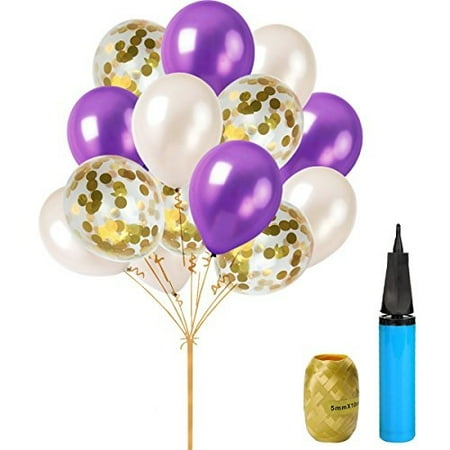 Utopp 12 Clear Gold Confetti Balloons Purple White Latex Balloons