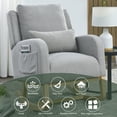 thumbnail image 4 of Mid-Century Modern Rocking Chair with High Back, Upholstered Armchair with 2 Side Pocket and Lumbar Pillow, Wood Frame Accent Chair for Living Room, Bedroom, Office, Grey, 4 of 9