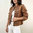 thumbnail image 4 of FDGIU Women Stand Collar Denim Jacket Long Sleeve Decorative Button Cropped Casual Jean Outerwear, 4 of 7