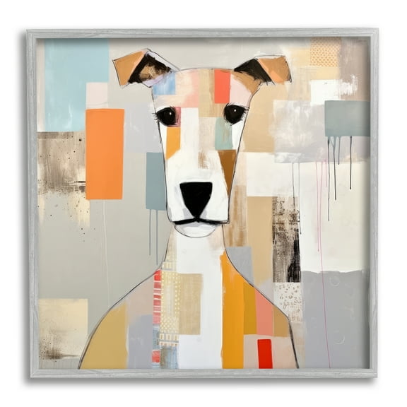Stupell Industries Dog Face Abstract Collage Animals & Insects Painting Gray Framed Art Print Wall Art, 24 x 24