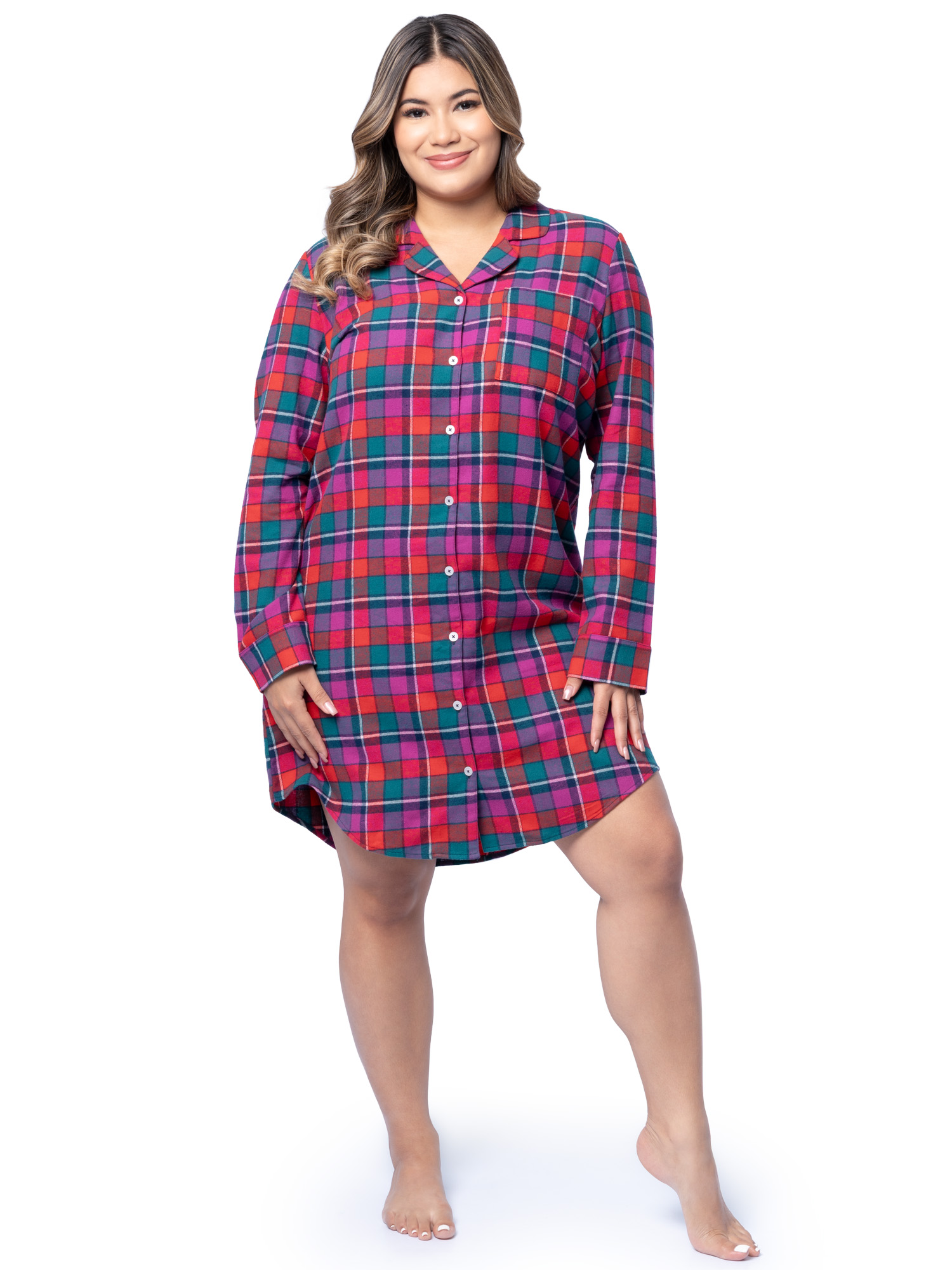 Fruit of the Loom Women's Beyond Soft Long Sleeve Button Down Flannel Sleepshirt, Sizes S-4X