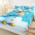 thumbnail image 3 of Manfei Cute Snowman Queen Sheet Sets,Merry Christmas Flat Sheet,White Blue Queen Fitted Sheet For Girls Kids,Ultra Soft Home Decor,4pcs, 3 of 7