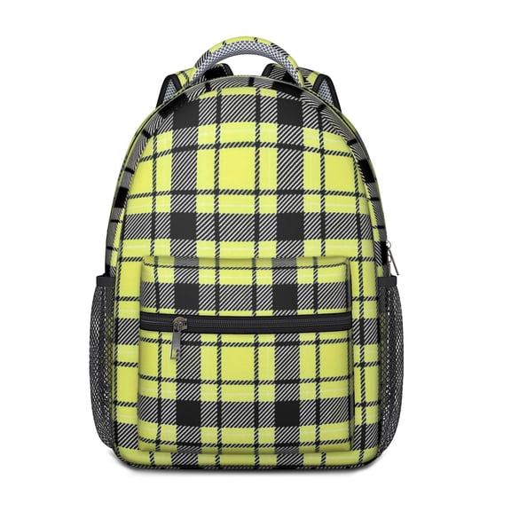 Yellow and Black Checkered Pattern Backpack for School, Cute School Bag with Adjustable Shoulder Straps and Padded Back, 15.3"x11"x6.7"