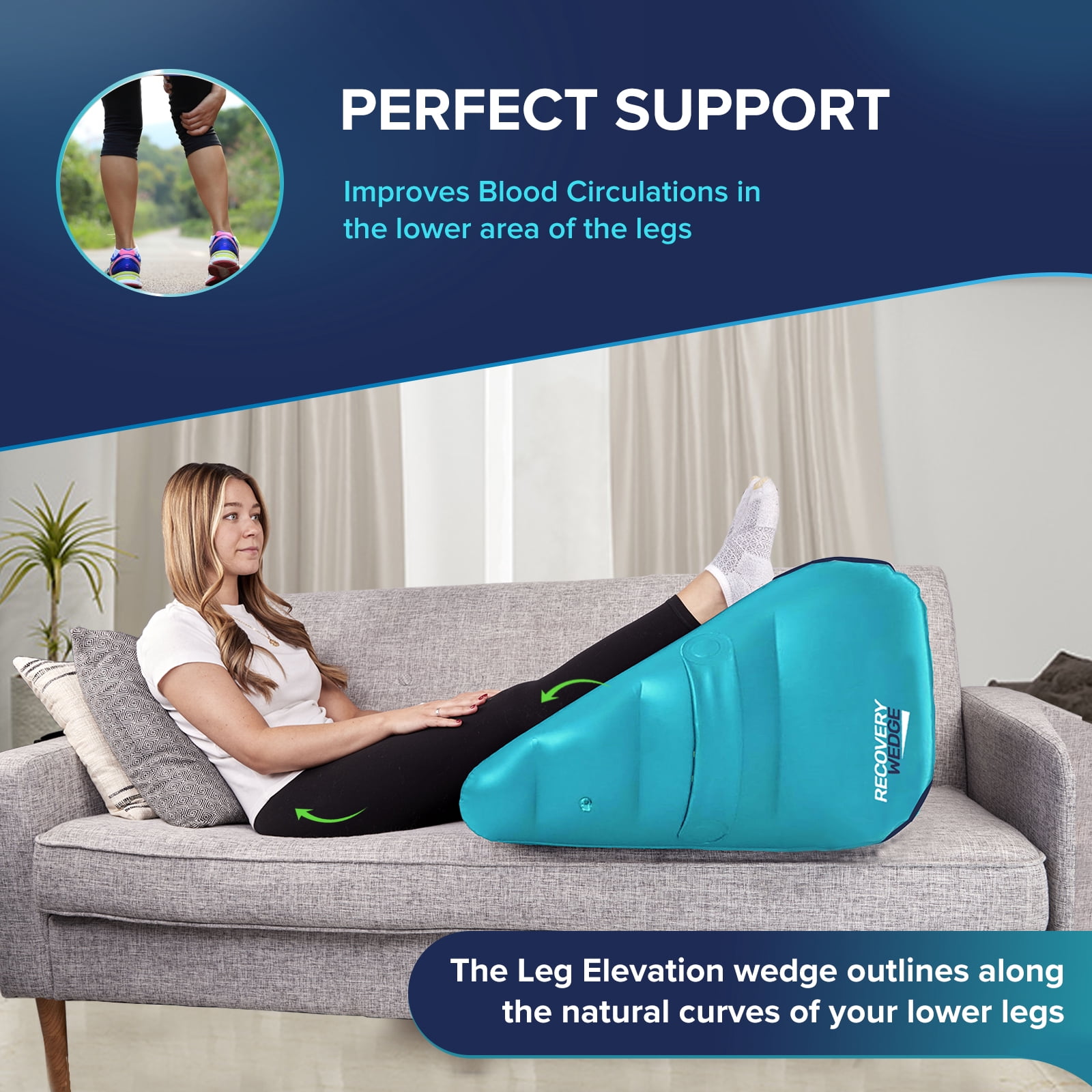 Leg Elevation Pillow by Recovery Wedge, Inflatable Wedge Pillow for Sleeping and Post-Surgical Recovery, Improve Circulation and Reduce Swelling, Speed Injury Recovery. (Large Triangle)