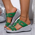 thumbnail image 2 of Wedges Heels for Women Open Square Toe Platform Slides Summer Trendy Cutout Sandals Slip on Slippers Dress Beach Shoes Green Size 8, 2 of 9