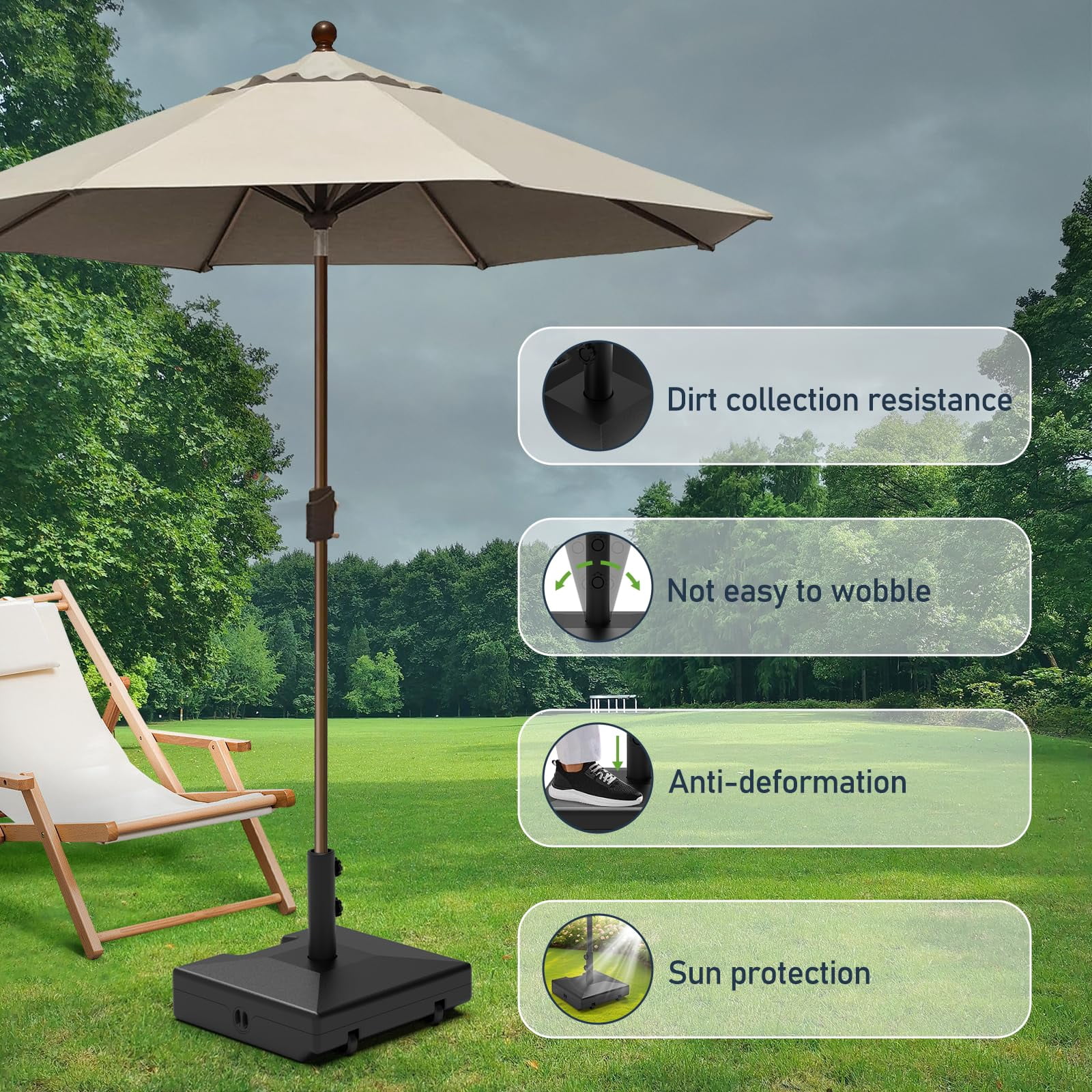Yacona Patio Umbrella Base, Heavy Duty Outdoor Umbrella Stand with Wheels, Filled Outdoor Base, for Patio, Deck, Poolside, Lawn, Black
