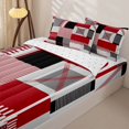 thumbnail image 3 of Erosebridal Abstract Strip Patchwork Zipper Full Size Comforter Sets with Fitted Sheet and 2 Pillowcases,Red Gray Geometric Zipper Bedding Set For Girls,Reversible,4 Pieces, 3 of 7