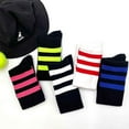 thumbnail image 5 of Halloween Costume Knee High Socks Cotton Blend Soft Stretchy Striped Plain Fall Socks, Medium, Black / 3 Yellow Stripes, 1 Pair, 5 of 7