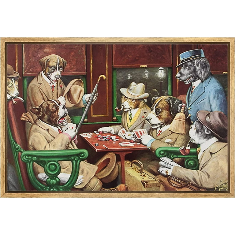 Framed Canvas Wall Art - Dogs Playing Poker Series - His Station and Four  Aces by by C.M Coolidge - Giclee Print Gallery Wrap Modern Home Art Ready  to