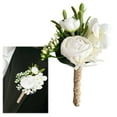 thumbnail image 2 of 8pc Groomsmen Boutonniere Verdsylv Rose Boutonniere, Artificial Flower Lapel Pin with White Cloth for Groom, Groomsman, Wedding, Anniversary Celebration Corsage, Formal Event Accessory, White, 2 of 8