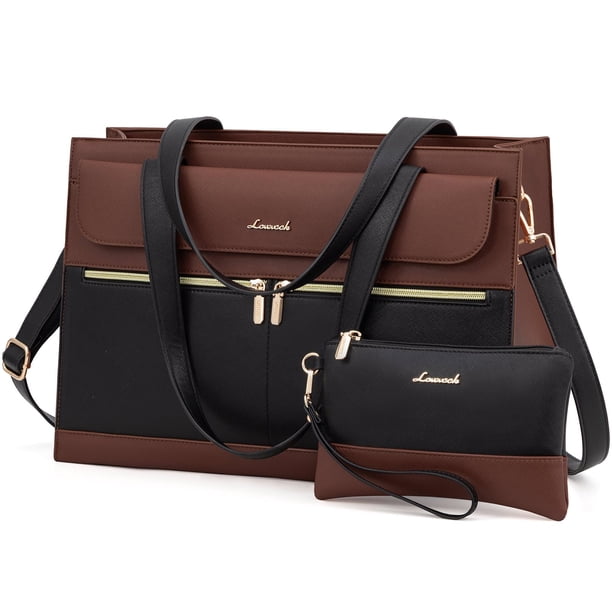 Maletín para portátil LOVEVOOK para mujer, impermeable, negro y marrón