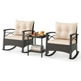 thumbnail image 1 of Gymax Set of 3 Rattan Rocking Chair Set w/Acacia Wood Tabletop Armrests for Porch Balcony Beige, 1 of 9