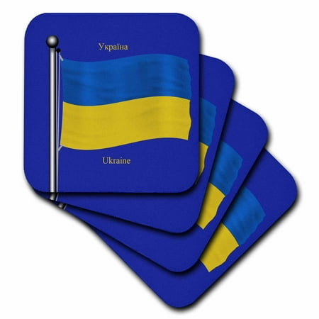 

3dRose The flag of the Ukraine on a blue background with Ukraine in English and Ukrainian Soft Coasters set of 4