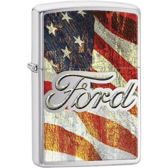 Zippo Lighter- Ford Logo US Flag Brushed Chrome Windproof Lighter #Z5064