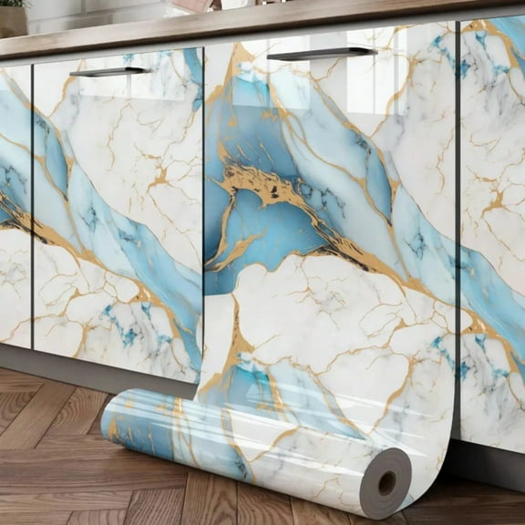 8M Marble Decor Stickers for Kitchen Cabinet Countertop Renovation Self Adhesive Waterproof Oil Proof Aluminum Foil Wallpaper