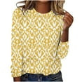 thumbnail image 2 of Honeeladyy Fashionable Women's Printed Round Neck Pullover Long Sleeved Casual Top for Home Leisure (Yellow,XL), 2 of 4