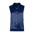 thumbnail image 6 of ZQGJB Womens Sleeveless Button Down Shirt Silky Satin Blouse Dressy Casual Summer Solid Color Basic Business Work Tank Tops Navy S, 6 of 8