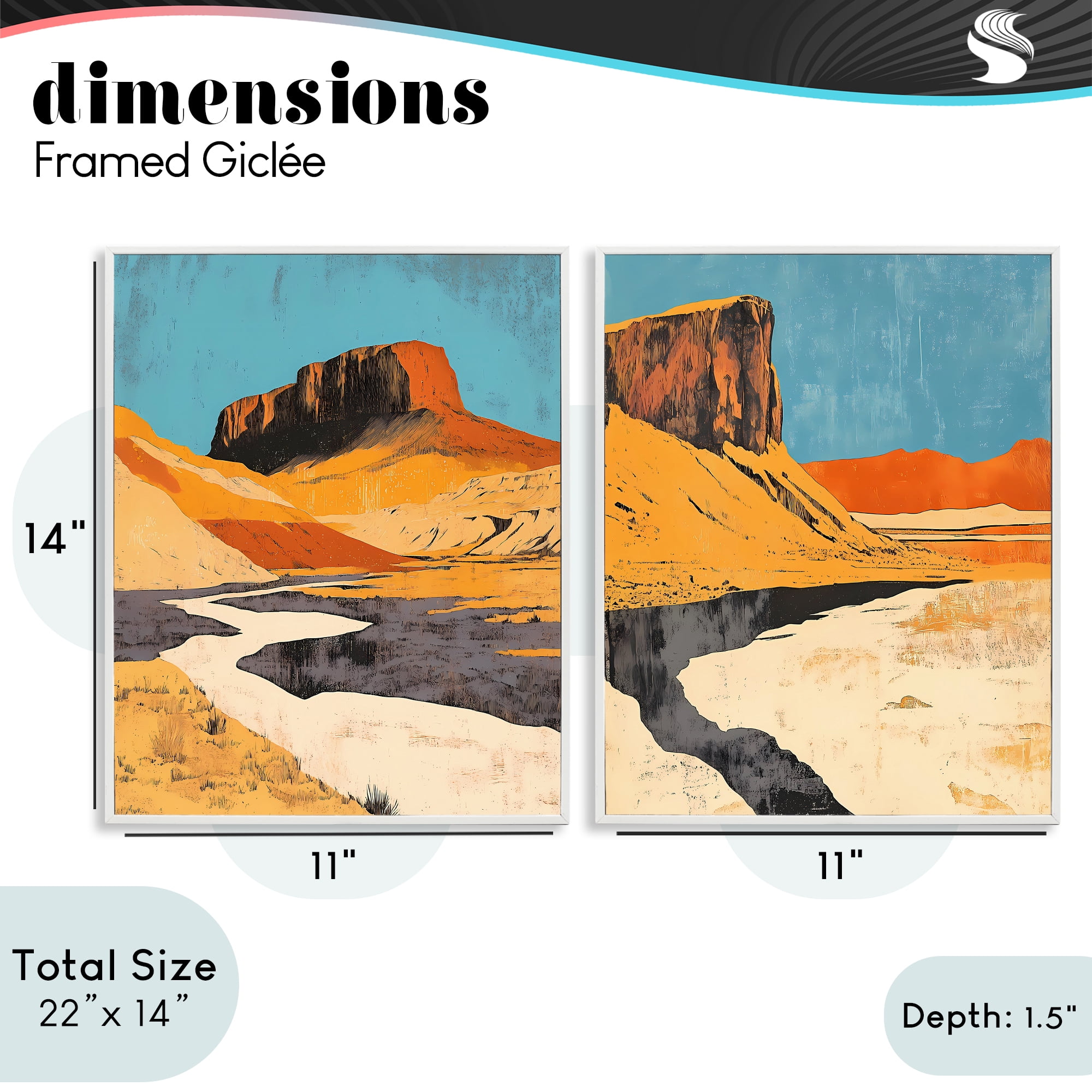 Stupell Industries Desert Canyon Pass 2 Piece White Framed Giclee Art Set, design by Walker Noble