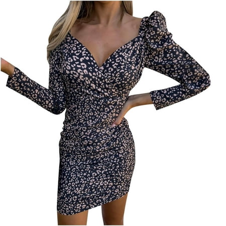 

Formal Dresses for Women Plus Size Dress for Women Trendy Women Sexy V Neck Printing Long Sleeve Zipper Slim Fit Pleated Dress Savings Clearance Dresses for Women Sequin Dress for Women Black L