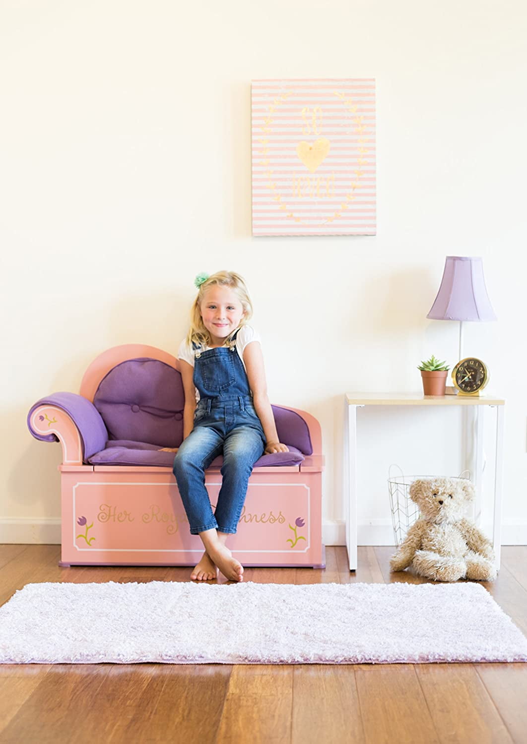bedroom chaise lounges clearance on Wildkin Kids Princess Chaise Lounge With Storage Features Toy Box Bench Seat Safety Hinge Two Carrying Handles And Removable Back Arm And Seat Cushions Measures 32 X 15 5 X 27 Inches Pink