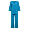 thumbnail image 4 of NMMUED Linen Sets for Women 2 Piece Summer Shirts Wide Leg Linen Pants Vacation Outfits 3/4 Sleeves Tops Wide Leg Trouser Pants Suits Cotton Linen Gauze Matching Set Women Blue L, 4 of 6