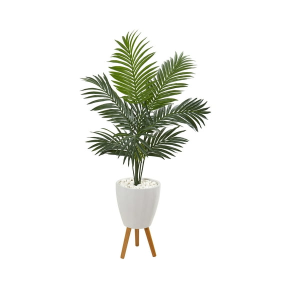 Nearly Natural 4.5' Kentia Artificial Palm Tree in White Planter with Legs