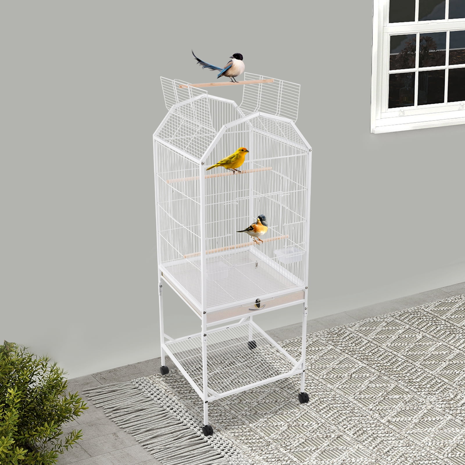 Bird Cage, Open Top and Rolling Stand Medium Small Bird Cage, Bird Cage for Parrots, Budgerigars, Parakeets, Cockatiels, Lovebirds (18.11*18.11*53.54in)