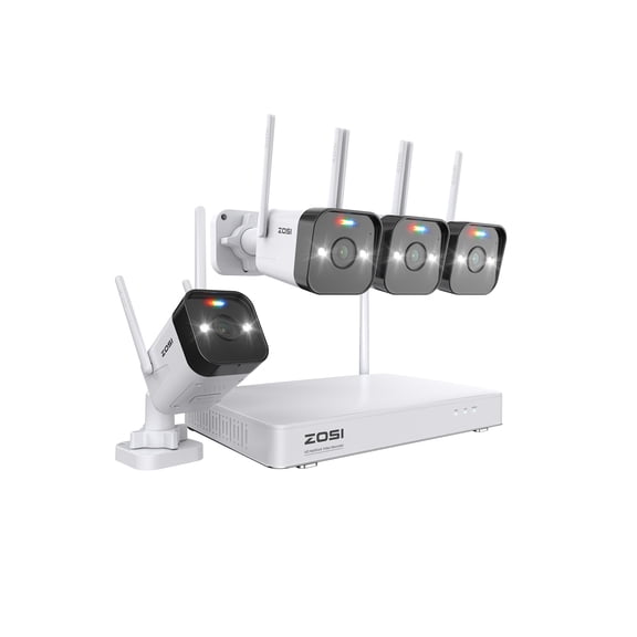 ZOSI 2K Wireless 8CH NVR Security System, 4 x 3MP WiFi Cameras Indoor/Outdoor, Color Night Vision, 2-Way Audio, Spotlight, Light & Sound Siren, 2K Wireless 8CH NVR (No Hard Drive)